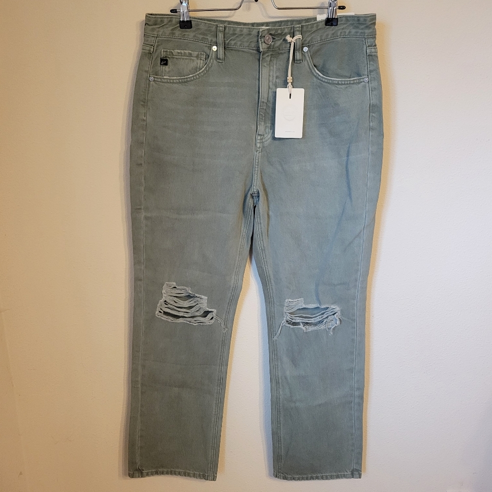 KanCan Jeans Size 11/29 Ultra High Rise 90s Straight Green Denim NWT